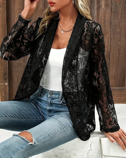 Evelyn Women's Blazer | Elegant Lace Trim, Lightweight Summer Style 1