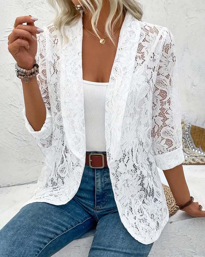 Evelyn Women's Blazer | Elegant Lace Trim, Lightweight Summer Style 0