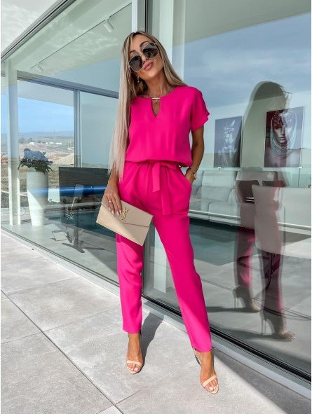 Everly V Neck Short Sleeve Jumpsuit Product Image 02