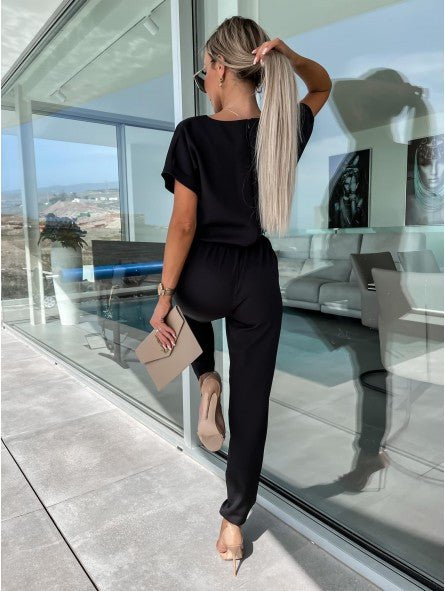 Everly V Neck Short Sleeve Jumpsuit Product Image 03