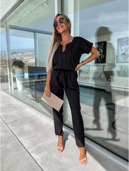 Everly V Neck Short Sleeve Jumpsuit Product Image 04