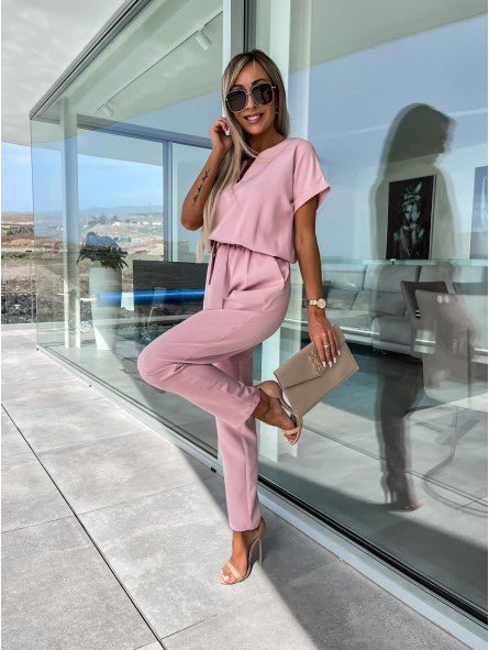 Everly V Neck Short Sleeve Jumpsuit Product Image 06