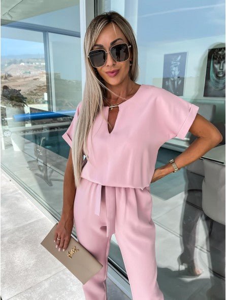 Everly V Neck Short Sleeve Jumpsuit Product Image 07