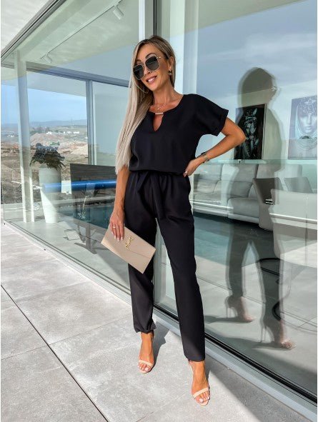 Everly V Neck Short Sleeve Jumpsuit Product Image 10