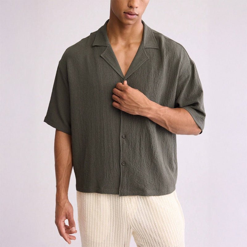 Evorell Textured Camp Shirt (Green S) - Short sleeve shirt | Zavonix