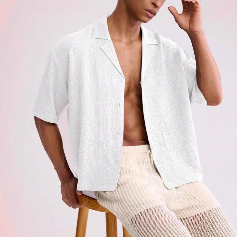 Evorell Textured Camp Shirt (White S) - Short sleeve shirt | Zavonix