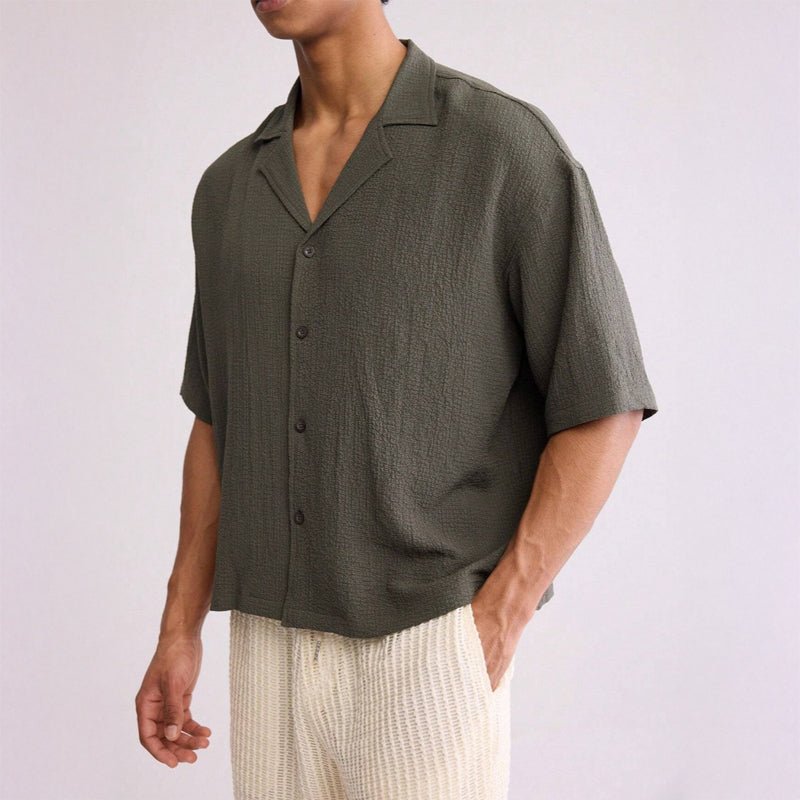 Evorell Textured Camp Shirt (White S) - Short sleeve shirt | Zavonix
