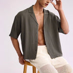 Evorell Textured Camp Shirt (White S) - Short sleeve shirt | Zavonix