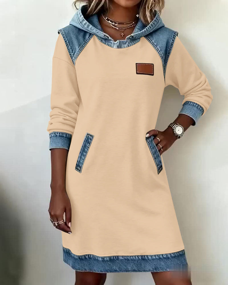 Elaris Shift Dress — Color Block Knee-Length Dress with Pockets