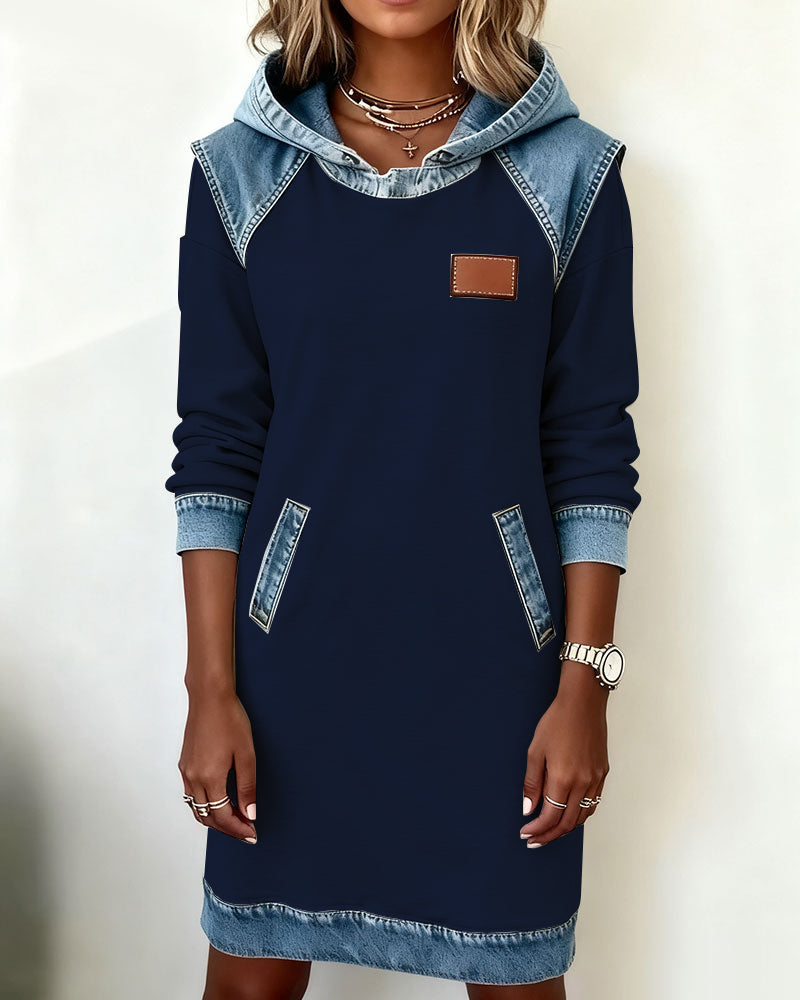 Elaris Shift Dress — Color Block Knee-Length Dress with Pockets