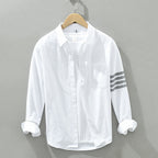 Liora Linen Shirt — Lightweight Breathable Shirt with Tonal Stripe Sleeves