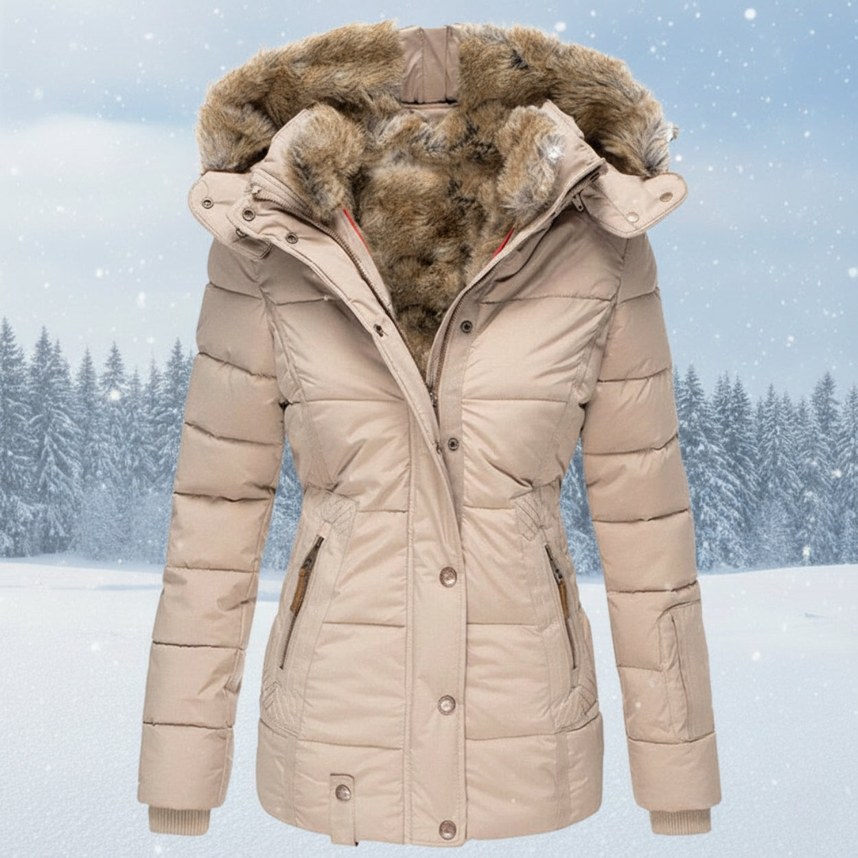 Liora Winter Parka — Women’s Insulated Quilted Jacket with Faux Fur Hood
