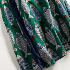 Sleeveless Long Ramie Dress with Breathable Fabric and Fish Design