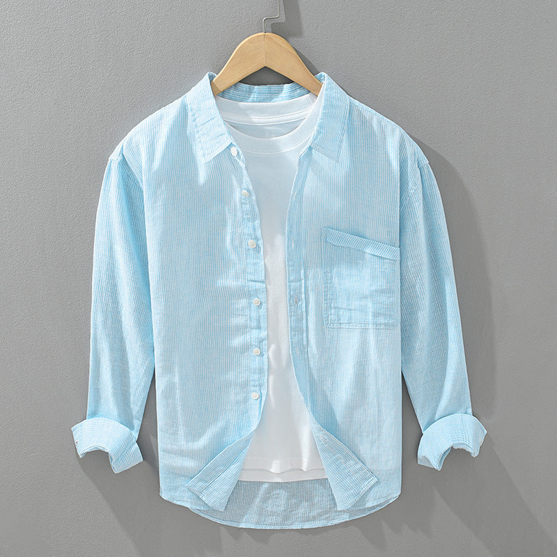 Men's Lightweight Textured Stripe Shirt with Breathable Fabric