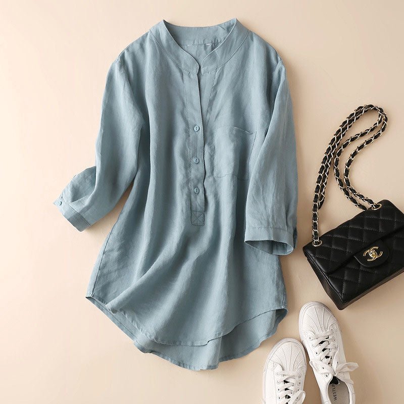 Featherlight Linen Shirt™ — Stay Sweat - Free and Command Attention All Day (Blue XS) - | Zavonix