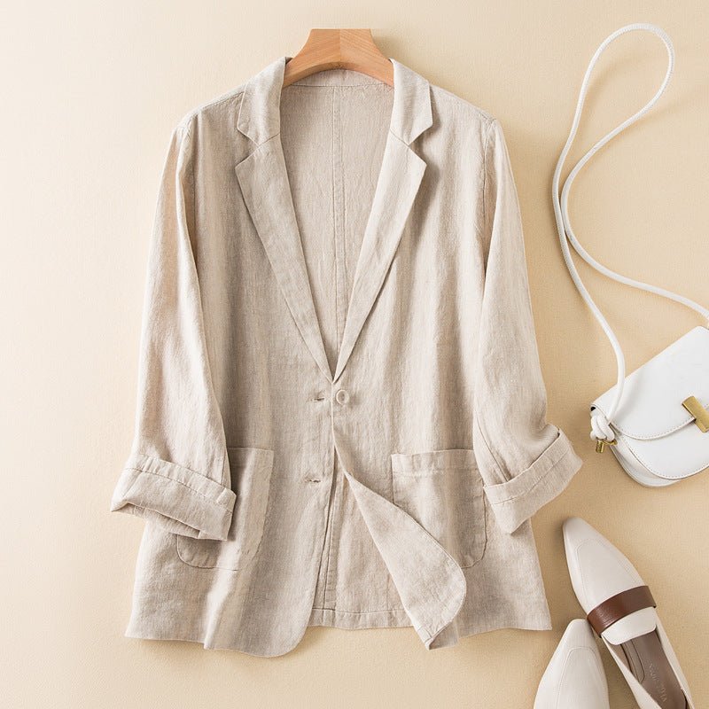 FeatherSilk™ Linen Blazer — Feel Effortlessly Cool, Confident, and Unstoppable All Day (Cream XS) - | Zavonix