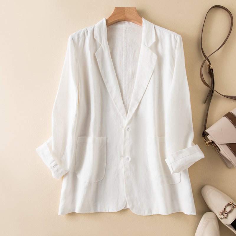 FeatherSilk™ Linen Blazer — Feel Effortlessly Cool, Confident, and Unstoppable All Day (Cream XS) - | Zavonix