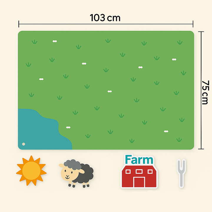 Felt board measurement diagram showing a width of 103 cm and height of 75 cm