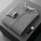 Fiero — 100% Cashmere Jacket with Contrasting Neck Detail (Gray S) - | Zavonix