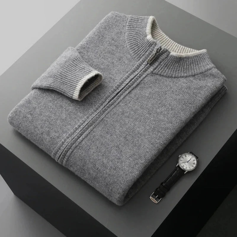 Fiero — 100% Cashmere Jacket with Contrasting Neck Detail (Gray S) - | Zavonix