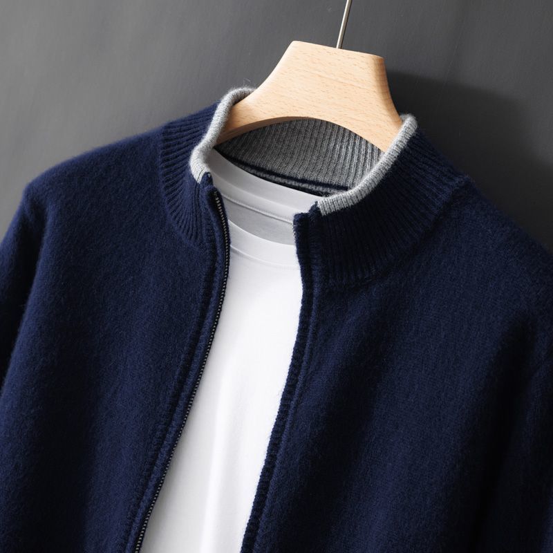 Fiero — 100% Cashmere Jacket with Contrasting Neck Detail (Navy Blue S) - | Zavonix