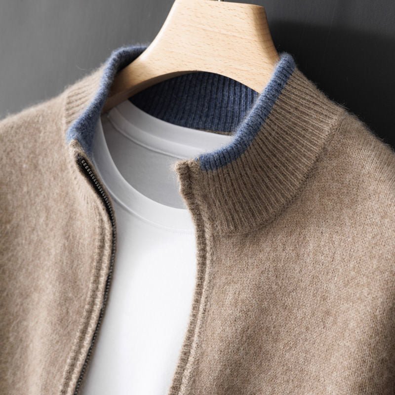 Fiero — 100% Cashmere Jacket with Contrasting Neck Detail (Camel S) - | Zavonix