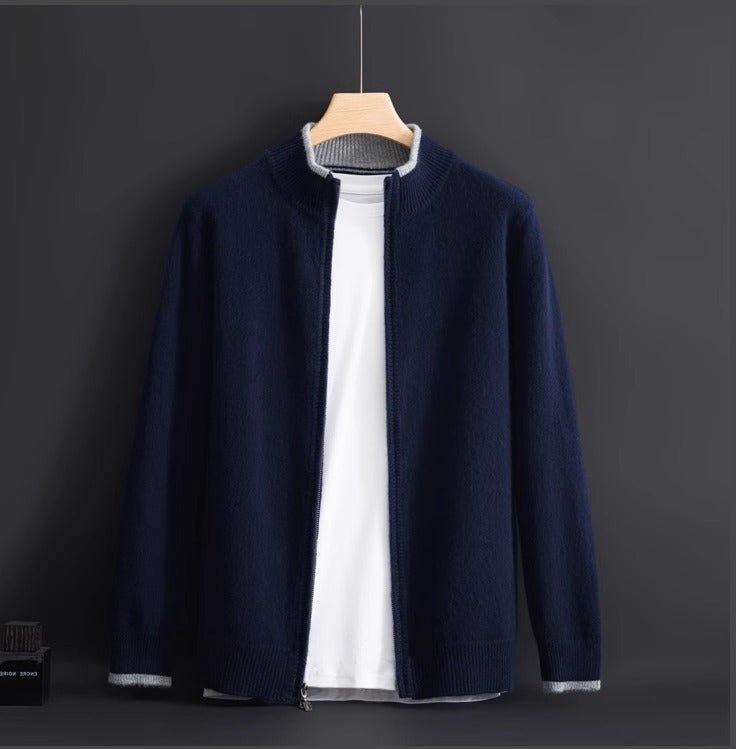 Fiero — 100% Cashmere Jacket with Contrasting Neck Detail (Navy Blue S) - | Zavonix