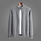 Fiero — 100% Cashmere Jacket with Contrasting Neck Detail (Gray S) - | Zavonix