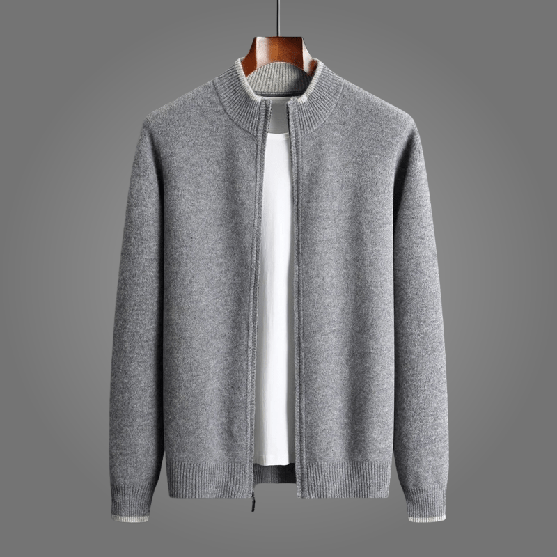 Fiero — 100% Cashmere Jacket with Contrasting Neck Detail (Gray S) - | Zavonix