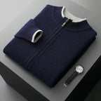 Fiero — 100% Cashmere Jacket with Contrasting Neck Detail (Navy Blue S) - | Zavonix