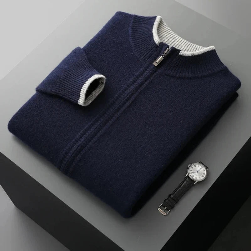 Fiero — 100% Cashmere Jacket with Contrasting Neck Detail (Navy Blue S) - | Zavonix