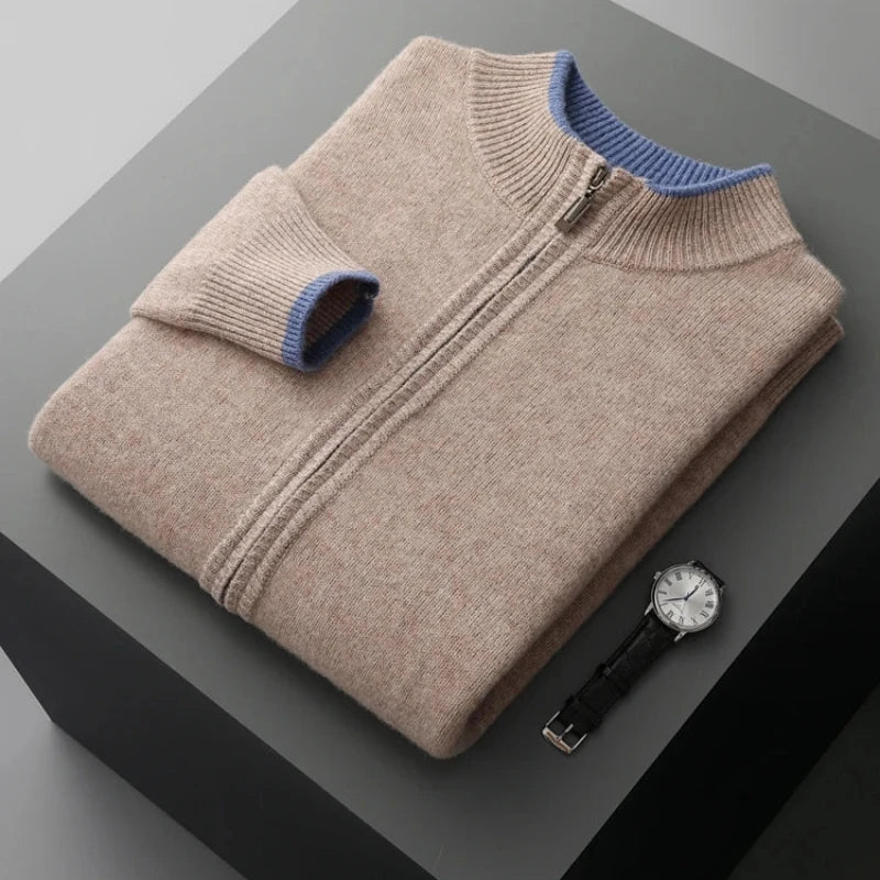 Fiero — 100% Cashmere Jacket with Contrasting Neck Detail (Camel S) - | Zavonix