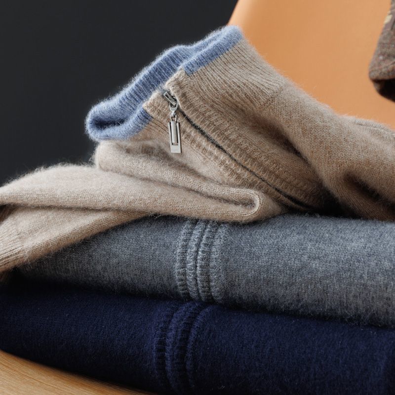 Fiero — 100% Cashmere Jacket with Contrasting Neck Detail (Navy Blue S) - | Zavonix