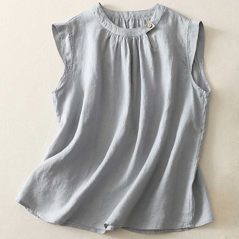FILIGREE LINEN BLOUSE (Light Blue XS) - | Zavonix