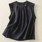 FILIGREE LINEN BLOUSE (Navy Blue XS) - | Zavonix