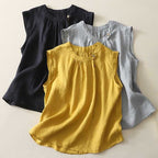 FILIGREE LINEN BLOUSE (Navy Blue XS) - | Zavonix