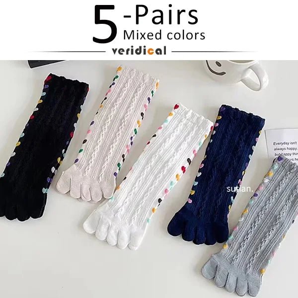 Five - Toe Cotton Blend Socks — Breathable Mid - Crew with Odor Defense (5 Pairs Mixed EU35 - 39) - | Zavonix