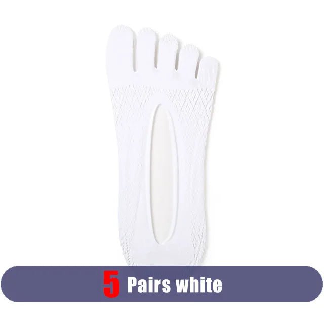 Five - Toe Flex Socks — Breathable Low - Profile Casual Socks for Men (5 Pairs white ) - | Zavonix