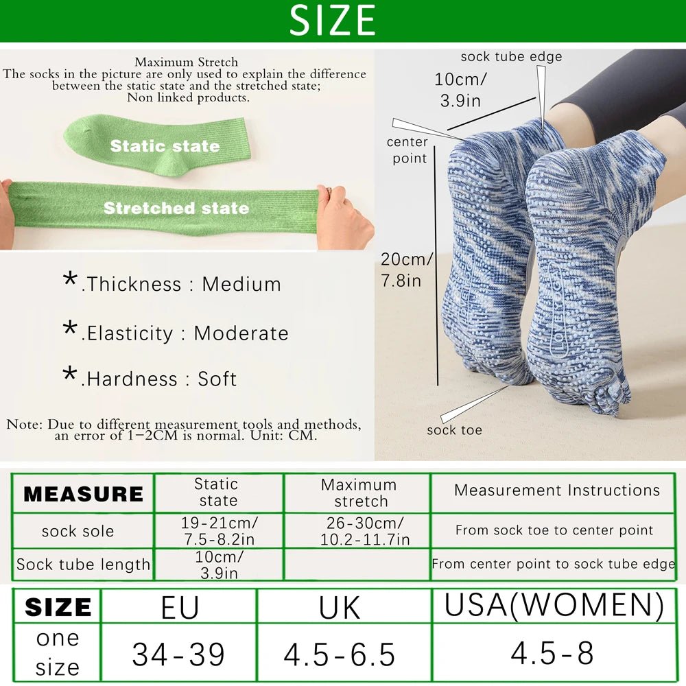 Five - Toe Grip Socks — Anti - Slip Breathable Yoga Socks with Odor Control (blue EU34 - 49 US4.5 - 8) - | Zavonix