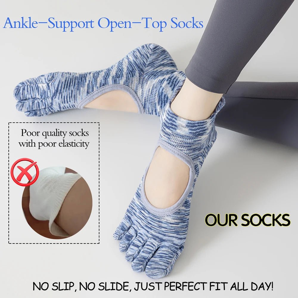 Five - Toe Grip Socks — Anti - Slip Breathable Yoga Socks with Odor Control (blue EU34 - 49 US4.5 - 8) - | Zavonix