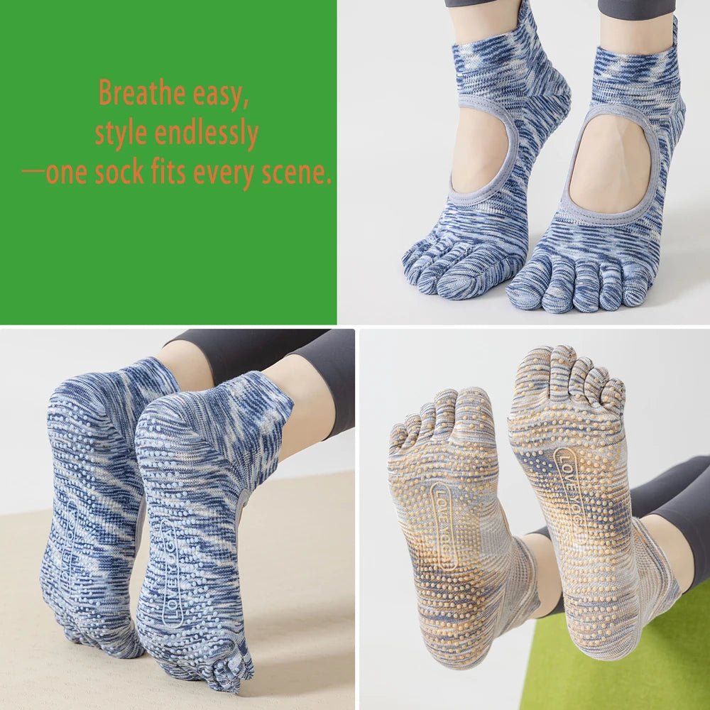Five - Toe Grip Socks — Anti - Slip Breathable Yoga Socks with Odor Control (blue EU34 - 49 US4.5 - 8) - | Zavonix