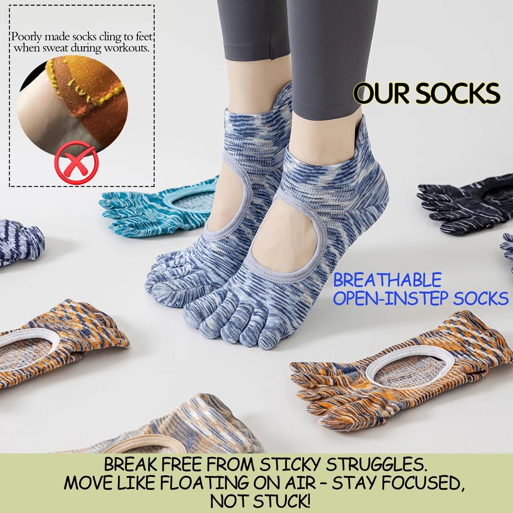 Five - Toe Grip Socks — Anti - Slip Breathable Yoga Socks with Odor Control (blue EU34 - 49 US4.5 - 8) - | Zavonix