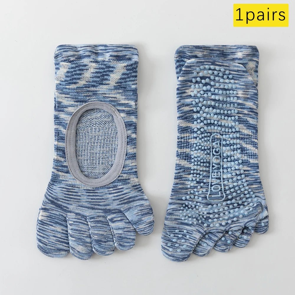 Five - Toe Grip Socks — Anti - Slip Breathable Yoga Socks with Odor Control (grey blue EU34 - 49 US4.5 - 8) - | Zavonix