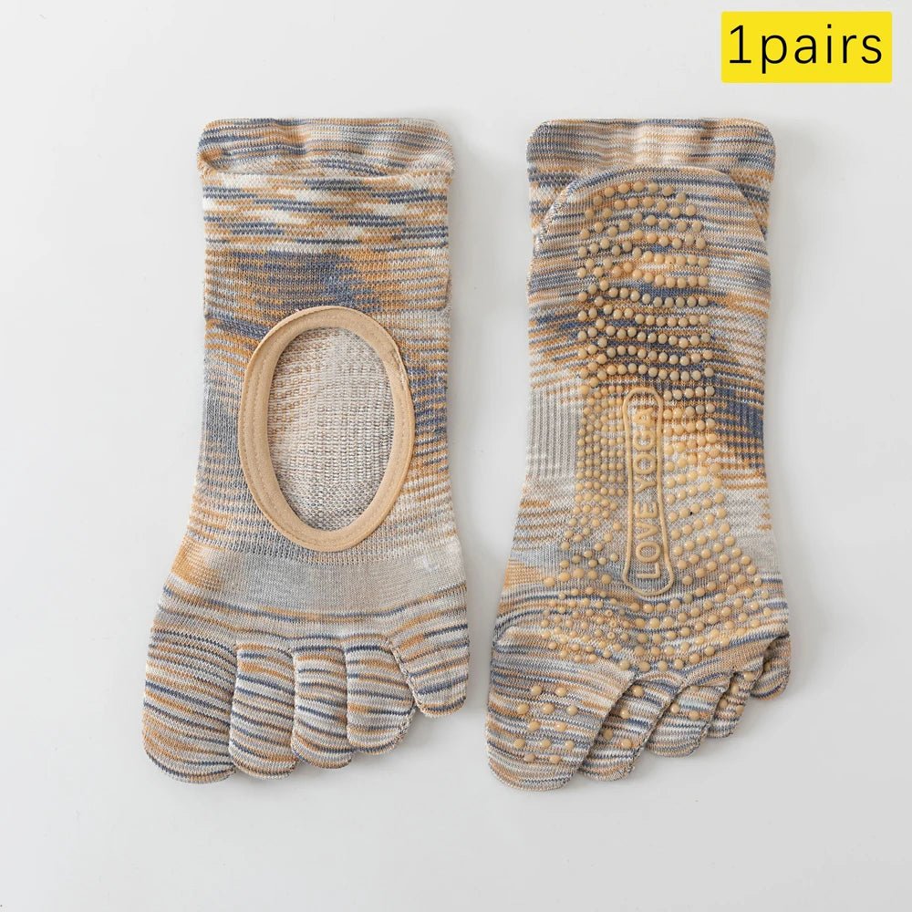 Five - Toe Grip Socks — Anti - Slip Breathable Yoga Socks with Odor Control (khaki EU34 - 49 US4.5 - 8) - | Zavonix