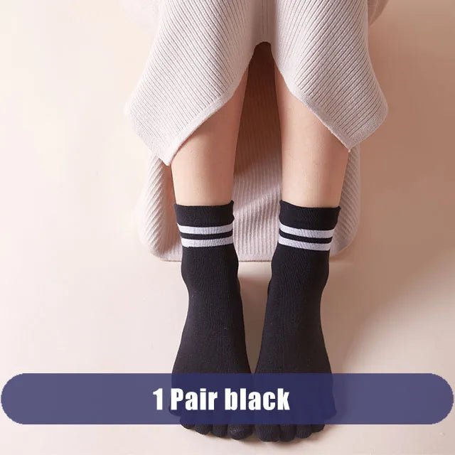 Five - Toe Low - Cut Socks — Breathable Cotton - Blend with Moisture Control (1 Pair black EU 35 - 39 / US 5 - 8.5) - | Zavonix