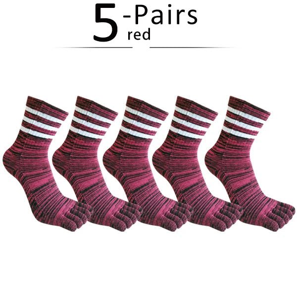 Five - Toe Moisture - Wicking Socks — Breathable Cotton Blend for Fresh Feet (Red ) - | Zavonix