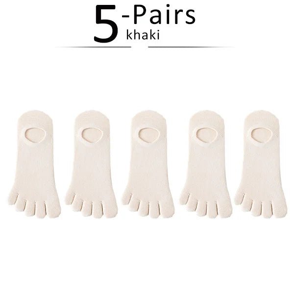 Five Toe Socks — Breathable Cotton Blend for Comfortable Feet (Khaki EU35 - 39) - | Zavonix