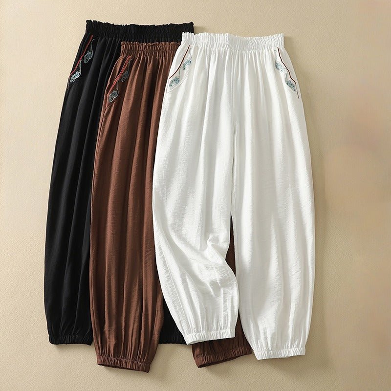 FLAX TROUSERS LINEN PANTS (Black XS) - | Zavonix