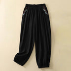 FLAX TROUSERS LINEN PANTS (Black XS) - | Zavonix