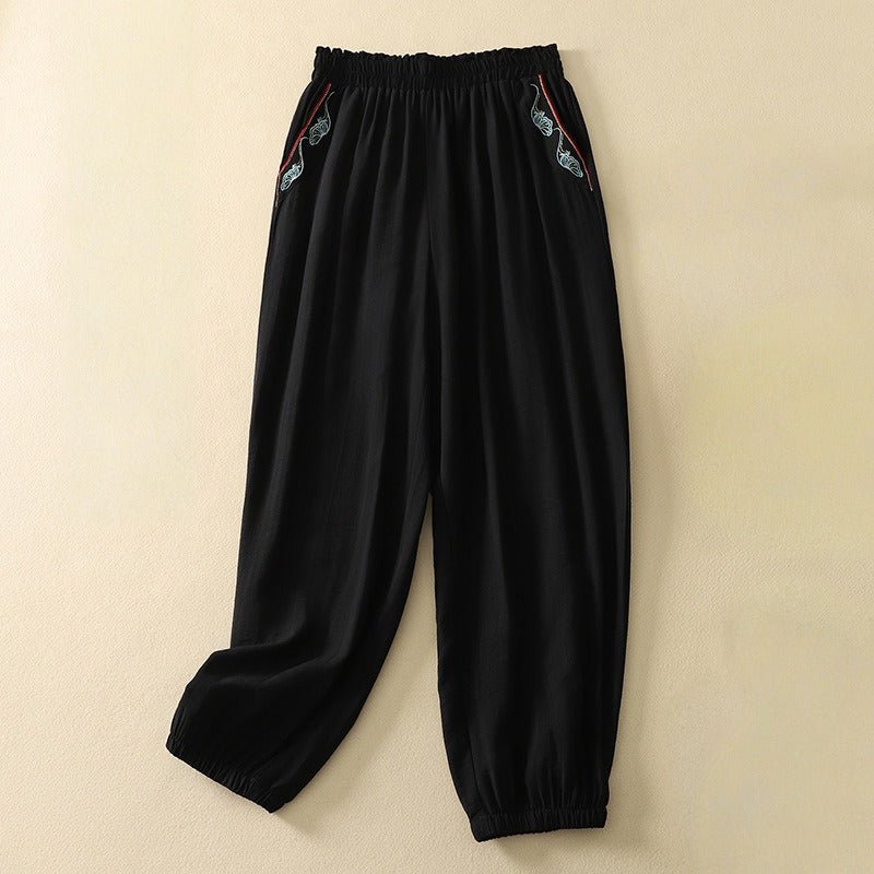 FLAX TROUSERS LINEN PANTS (Black XS) - | Zavonix